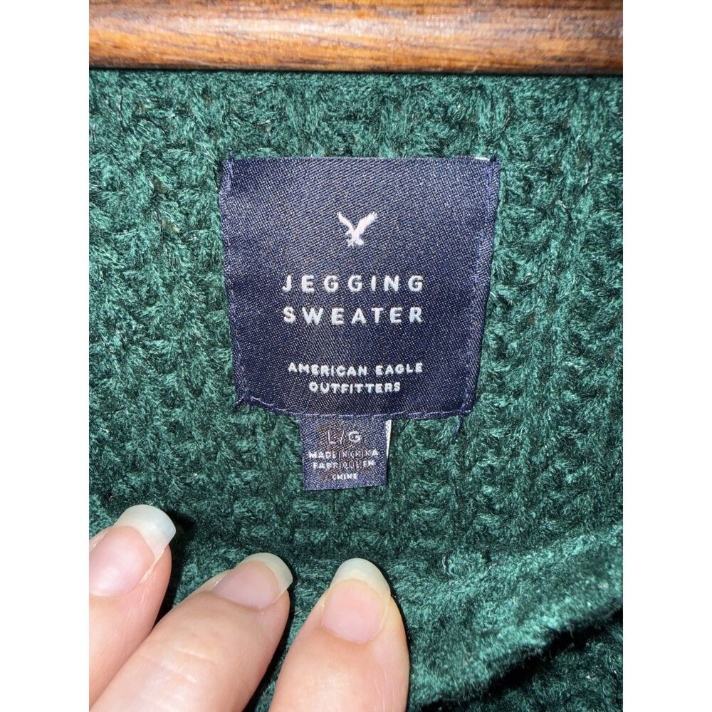 American Eagle Outfitters Jegging Sweater Dark Green Open Knit Loose Fit Large - Picture 3 of 10